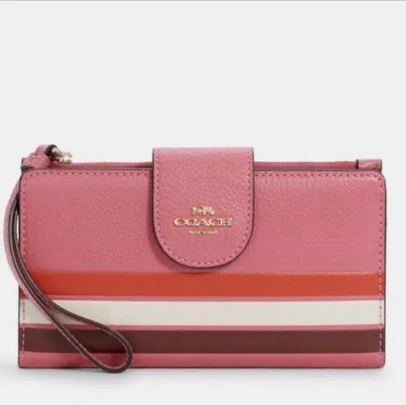 Coach Handbags - Coach Pink Pinstripe Tech Wallet